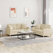 vidaXL Set de canapele cu perne, 2 piese, crem, material textil