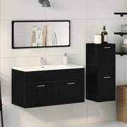 vidaXL Set de mobilier pentru baie Pe perete cu ușă 3 pcs Stejar Negru