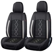 Huse auto premium 5 locuri Carguard Deluxe piele ecologica perforata si textil - negru - alb