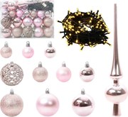 vidaXL Set de Globuri de Crăciun cu 150 LED 61 pcs Roz Plastic