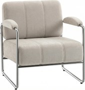 HOMCOM Fotoliu de Living cu Șezut Gros, Spațios, Cusături Duble, Fotoliu pentru Dormitor în Chenille Moale, Ușor de Asamblat, Cadru din Oțel, pentru Living, Birou, Bej | Aosom Romania