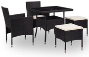 vidaXL Set mobilier de exterior, 5 piese, negru, poliratan și sticlă