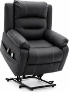 Fotoliu Electric Power Lift&Recliner, ridicare și rabatare, masaj și incalzire, buzunar lateral, telecomenzi, PU, Negru