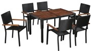 vidaXL Set mobilier de exterior 7 piese negru, poliratan, lemn acacia