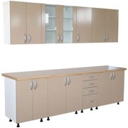 Bucatarie Zebra 260 cm din PAL Cappuccino cu blat termoizolant crem