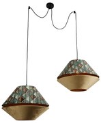 Lampă suspendată neagră cu abajur dublu de catifea, design cu frunze și bej, cu 2 lumini - Cava Luxe
