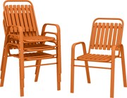 Outsunny Set de 4 Scaune de Grădină Stivuibile cu Spătar Înalt și Brațe, 56x66x91 cm, Maro Închis | Aosom Romania