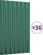 vidaXL Panouri de acoperiș 36 buc. oțel galvanizat verde 60x36 cm