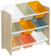 Raft de depozitare pentru jucării cu 9 cutii colorate, 60 x 29.5 x 66 cm