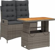 vidaXL Set mobilier de grădină cu perne, 2 piese, gri, poliratan