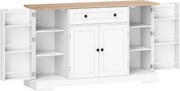 HOMCOM Servantă Bucătărie Modernă cu Sertar și 4 Uși, Dulap Bucătărie cu Rafturi Reglabile, 6 Suporturi pentru Condimente, 138x40x83,5 cm, Alb | Aosom Romania