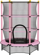 HOMCOM Trambolină Elastică pentru Copii 3-10 Ani cu Plasă de Siguranță și Țevi Capitonate, Ø140x190 cm, Roz | Aosom Romania