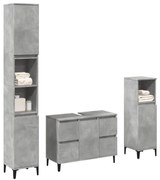 vidaXL Set mobilier de baie, 3 piese, gri beton, lemn compozit