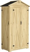 Outsunny Dulap de Grădină Căsuță pentru Unelte cu 3 Uși 93x53x168 cm Lemn Natural | Aosom Romania