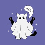 Ilustrație Cute ghost cat halloween theme flat, Anastasia Malachi