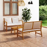 vidaXL Set mobilier de grădină, cu perne, 3 piese, lemn masiv acacia