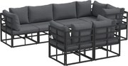 vidaXL Set de canapele pentru grădină cu pernă 7 pcs Negru Oțel
