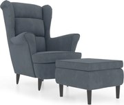 vidaXL Fotoliu cu spătar tip aripă și taburet, gri închis, catifea