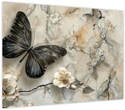 Tablou pe sticlă - Marmură de fundal cu fluturi (70x50 cm)