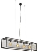 Lampă suspendată industrială neagră 118 cm cu plasă 4 lumini - Cage