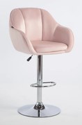 HR12055W Scaun Roz Pudra din Catifea cu Bază Cromata
