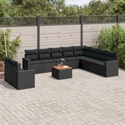 vidaXL Set canapele de grădină cu perne, 11 piese, negru, poliratan