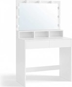 Masă de toaletă VANESA cu oglindă mare și iluminare, 80x40x140cm, albă SongmicsHome