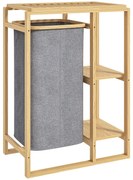 HOMCOM Coș Portabil pentru Rufe cu Sac Detașabil, Dulap Portabil pentru Rufe cu Rafturi din Bambus, 50x32x70 cm, Gri | Aosom Romania
