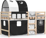 vidaXL Pat etajat de copii cu tunel alb/negru 90x190 cm lemn masiv pin