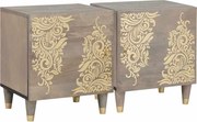 vidaXL Noptieră cu ușă 2 pcs Gri 40 x 33 x 46 cm Lemn de mango solid