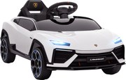 AIYAPLAY Mașină Electrică pentru Copii Licență Lamborghini cu Claxon și Telecomandă, 101.5x49x43 cm, Albă | Aosom Romania