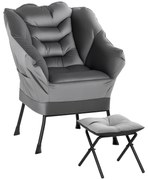 HOMCOM Set Fotoliu cu Suport pentru Picioare, Spătar, Brațe și 2 Buzunare Laterale, 80x78x100 cm, Gri | Aosom Romania