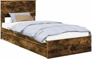 vidaXL Pat cu storage Stejar fumuriu 90 x 200 cm Lemn compozit
