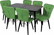 Set masa extensibila cu 6 scaune tapitate Homs cristal  negru-verde 170 x 80 cm