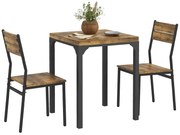 HOMCOM Set masa de dining cu 2 scaune encastrabile, pentru bucatarie living casa, rustic | Aosom Romania