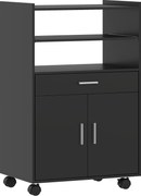 HOMCOM Dulap pentru Cuptorul cu Microunde cu Roți, Bufet de Bucătărie cu Sertar, Blat pentru Aparate, Dulap cu 2 Uși, Raft Retractabil și Raft Deschis, Cărucior de Bucătărie pentru Sufragerie, 59x40x92cm, Negru | Aosom Romania