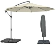 Outsunny Umbrelă Suspendată cu Bază în Cruce, Greutăţi, Manivelă și Protecţie UV, Ø3x2.5 m, Bej | Aosom Romania