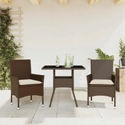 vidaXL Set mobilier de grădină cu perne 3 piese maro poliratan&amp;sticlă