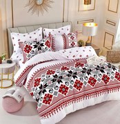 Set Lenjerie de pat 2 Persoane din Bumbac Tip Finet, cu Elastic, 6 Piese - Traditional Romanesc