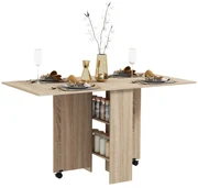 HOMCOM Masă Pliabilă Multifuncțională, Rafturi și Rotile, Bucătărie, Design Compact | Aosom Romania