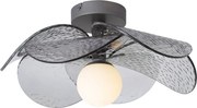 Plafonieră de design argintie cu sticlă fumurie striată - Kemner