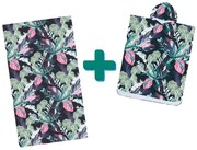 Set de plaja NIGHT BLOSSOM – prosop 100×180 cm si poncho 80×145 cm, negru