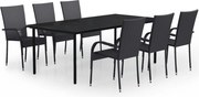 vidaXL Set mobilier de grădină,negru, 7 piese