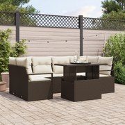 vidaXL Set de canapele pentru grădină cu pernă 7 pcs maro și crem
