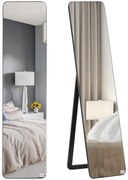 HOMCOM Oglindă de Podea sau Perete cu Cadru din Lemn, Oglindă cu Suport, Pliabil cu Balama, 37x43x156 cm, Nuc | Aosom Romania