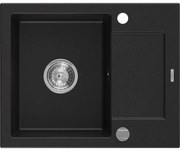 Mexen Enzo chiuvetă de granit cu 1 cuvă, cu scurgere scurtă 576 x 465 mm, Neagră - 6506571005-77