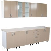 Bucatarie Zebra 260 cm din PAL Cappuccino cu blat termoizolant alb/gri