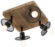 Plafoniera industriala neagra cu lemn 4 lumini - Jasmine