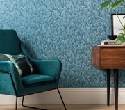 Tapet Tranquil, Lagoon Blue Luxury Feather, 1838 Wallcoverings, 5.3mp / rola