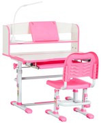 HOMCOM Birou Copii 6-12 Ani, Reglabile pe Înălțime cu Blat Înclinabil la 45°, cu Bancă și Scaun, 80x54,5x82-104 cm, Roz | Aosom Romania